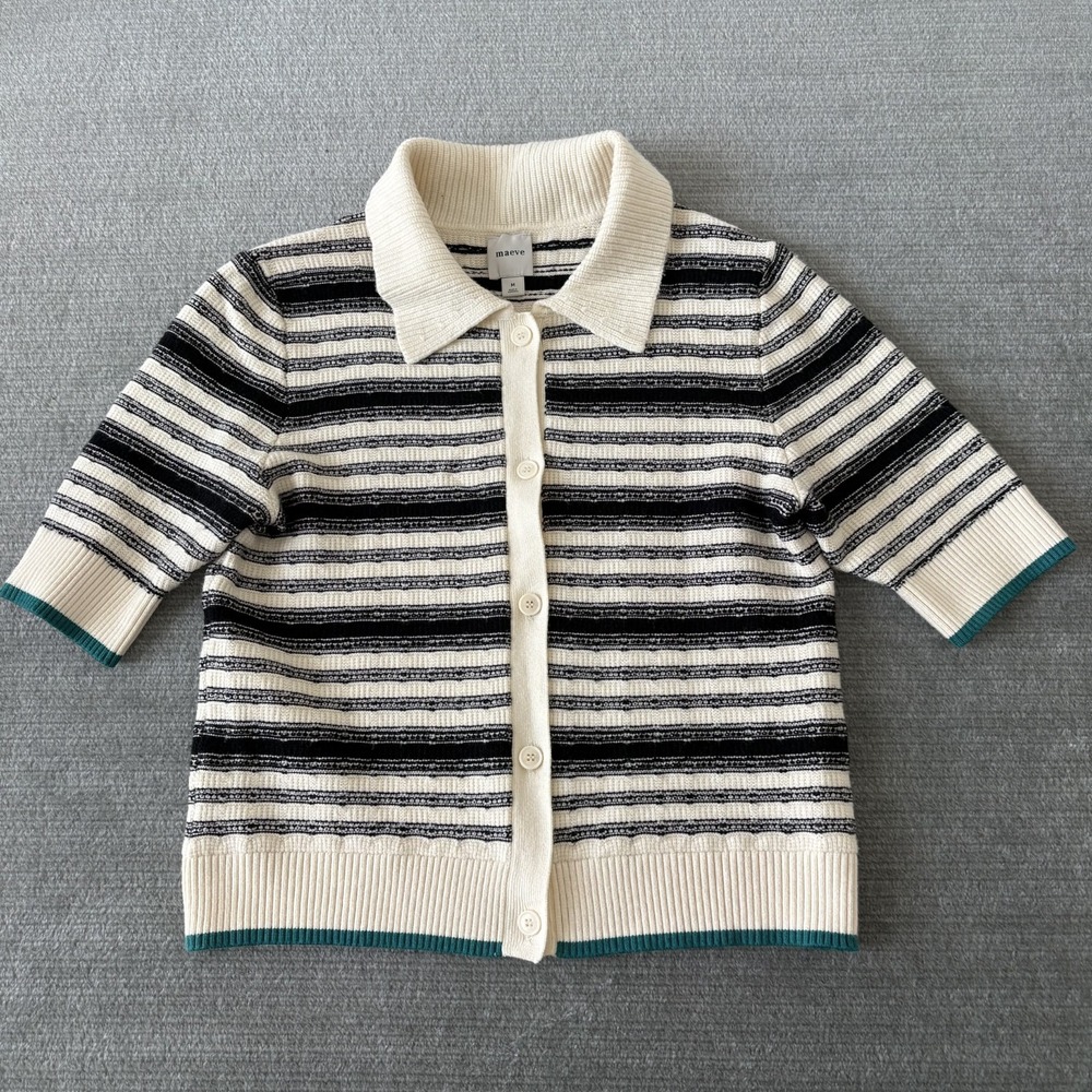 Maeve Anthropologie Kinsley Collared Cropped Cardigan Womens M Preppy Academia